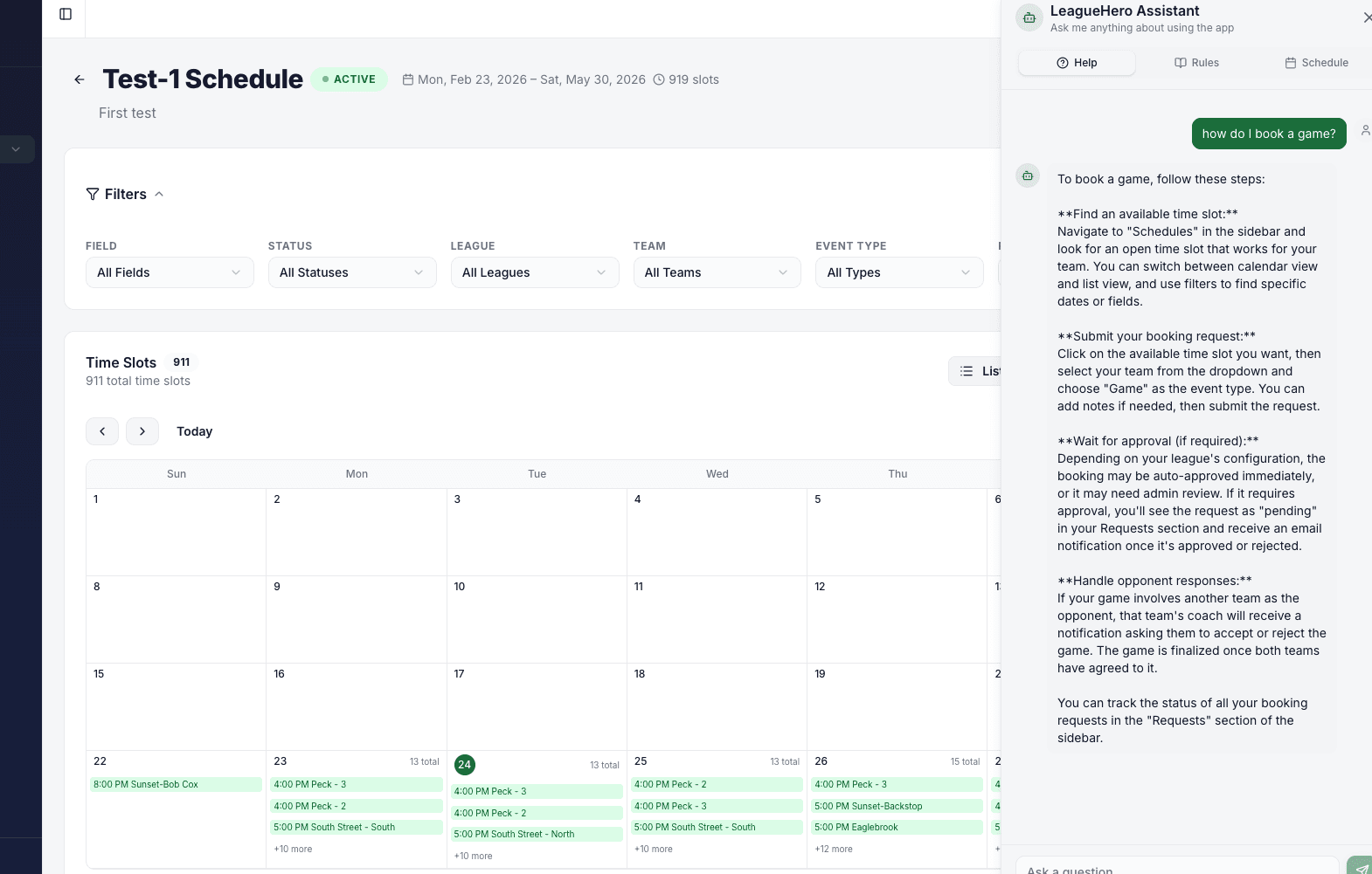 AI help assistant providing step-by-step instructions for booking a game