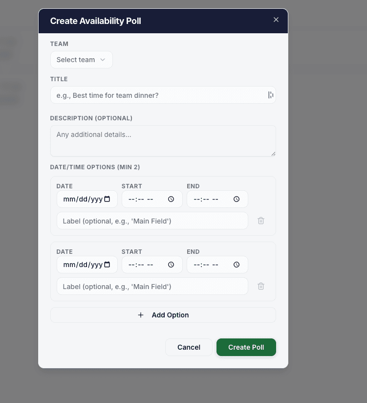 Quick poll creation for team availability