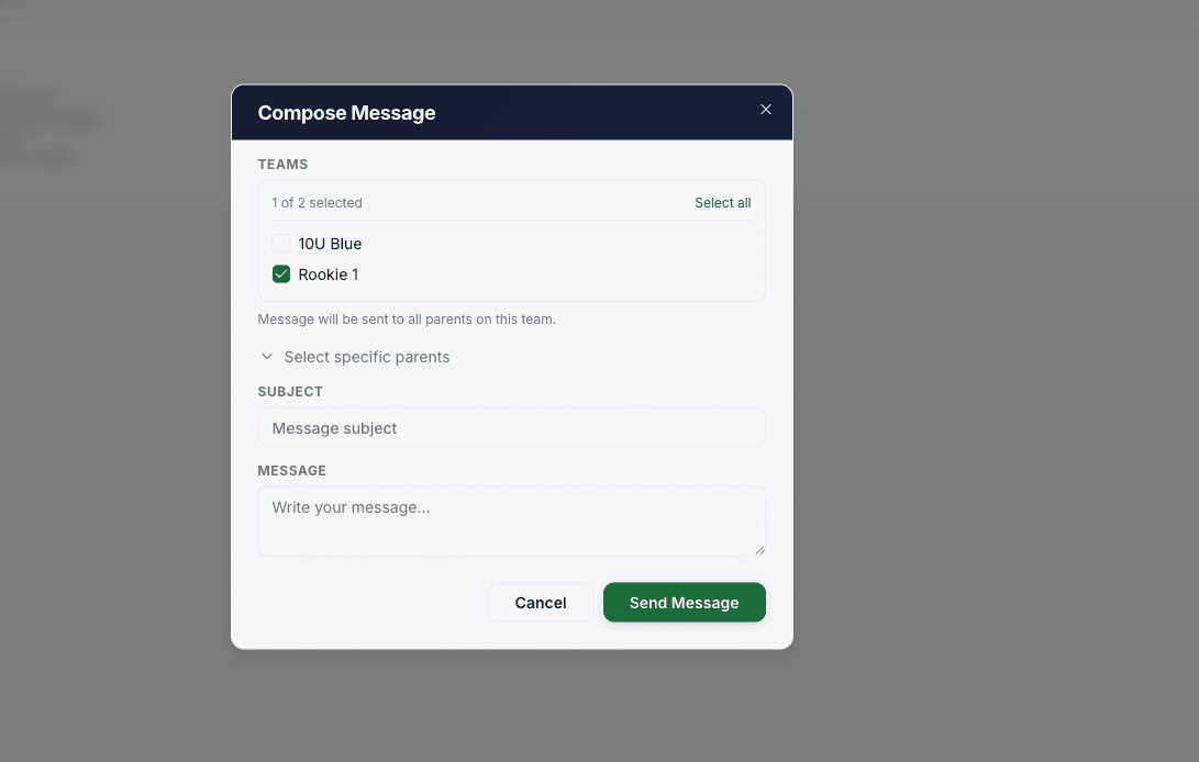 Team messaging interface for coach communication